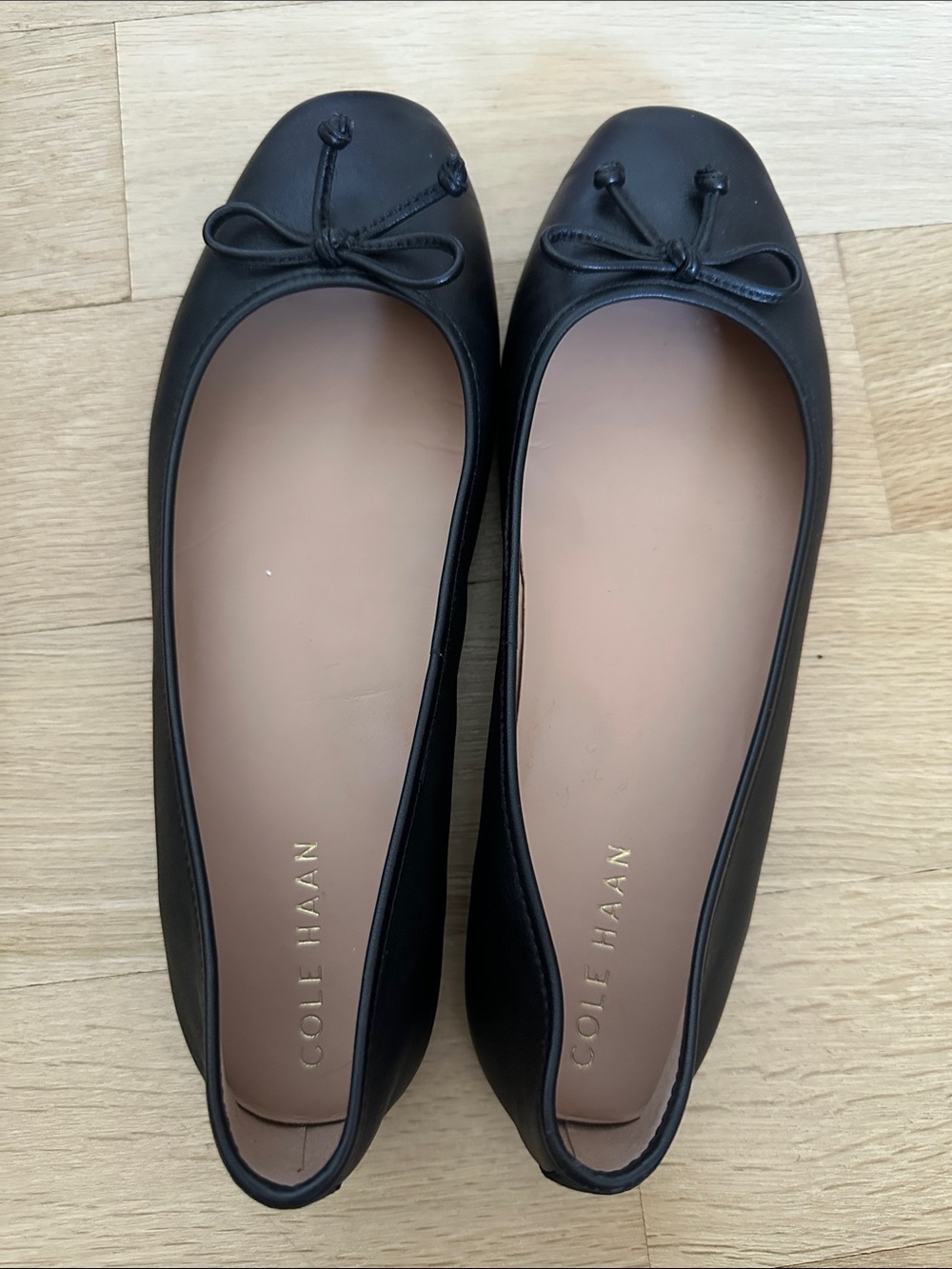 Cole Haan Black Leather Bow Ballet Flats
